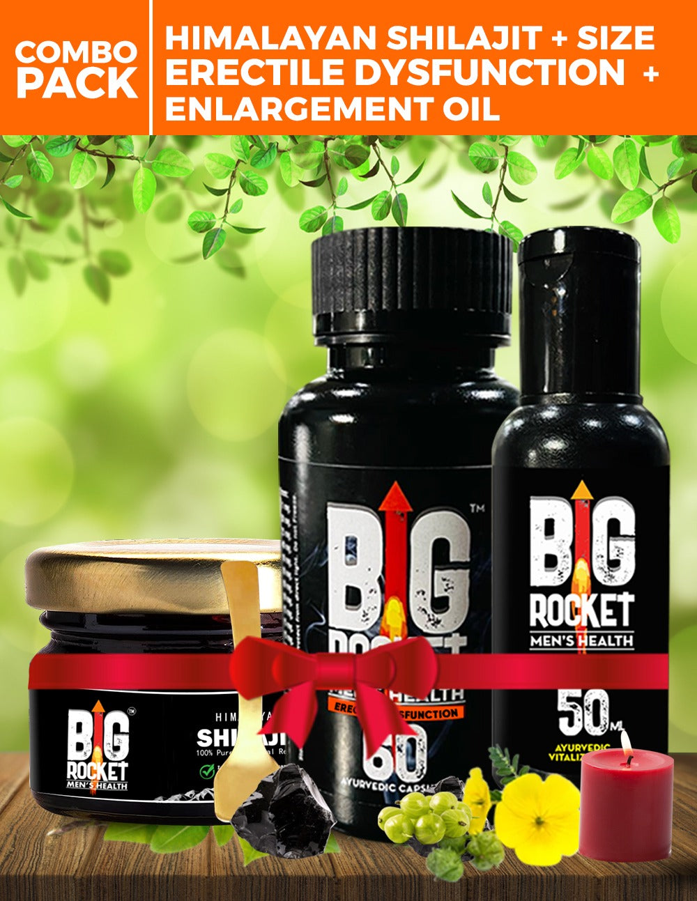 Combo Pack - Himalayan Shilajit+Erectile Dysfunction Ayurvedic Capsules+Enlargement Oil