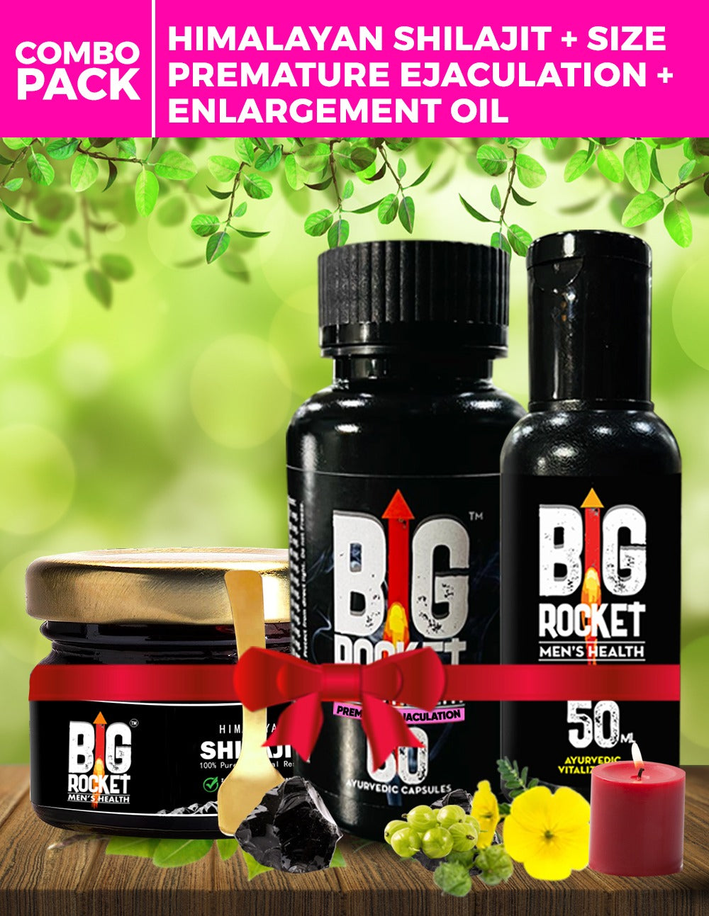 Combo Pack - Himalayan Shilajit+Premature Ejaculation Ayurvedic Capsules+Enlargement Oil