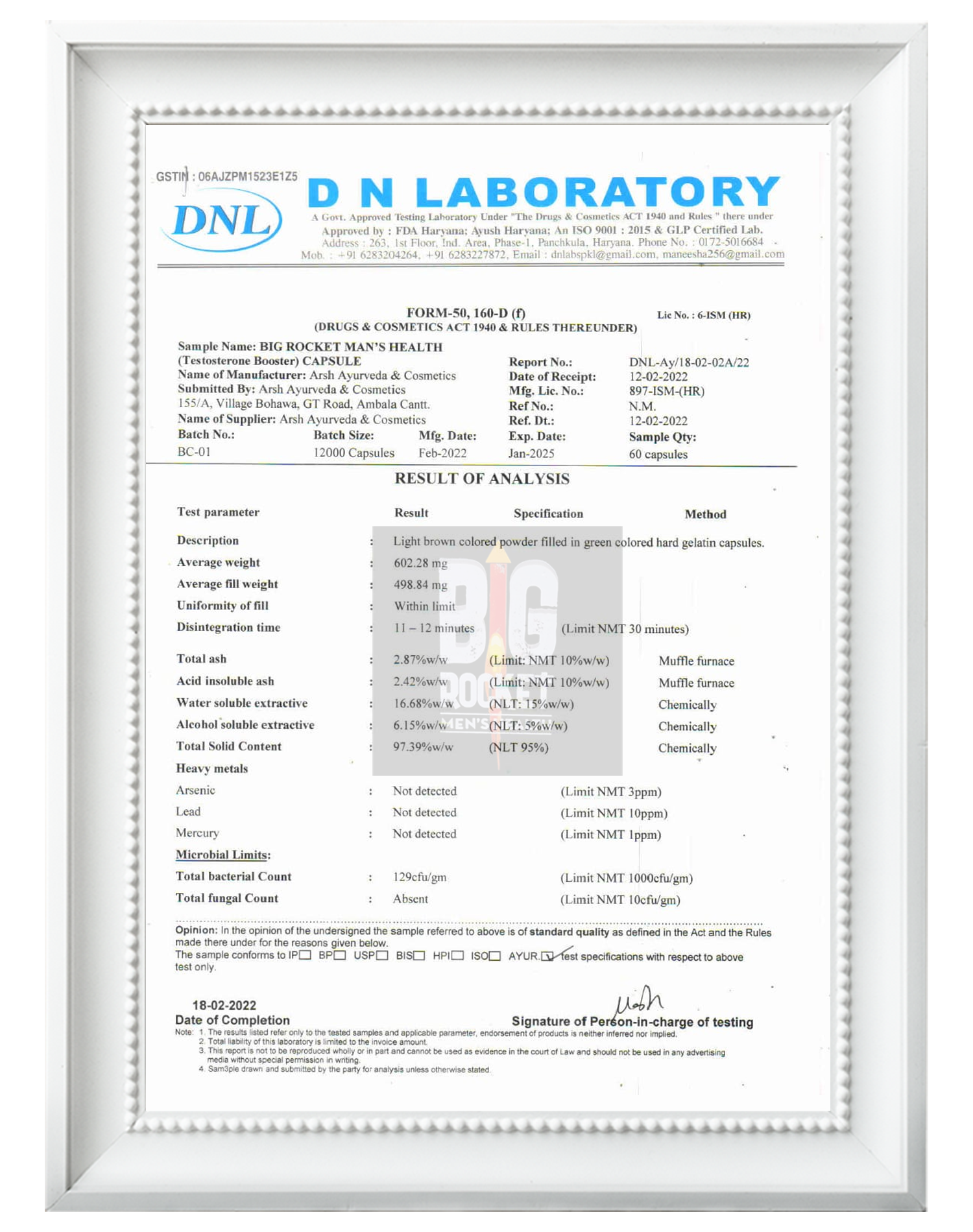 lab tested report for size increase capsule
